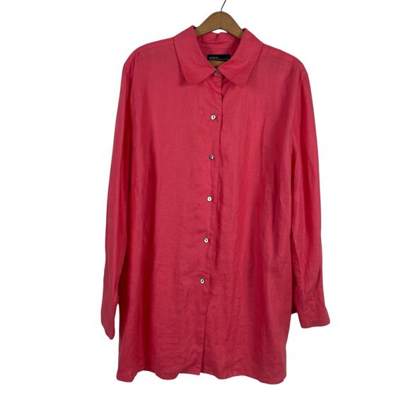 Valerie Stevens Woman 100% Linen Tunic Top 1X Beach Travel Resort Minimalist - Picture 1 of 8